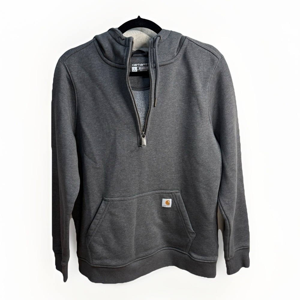 Carhartt Gray 1/4 Zip Hoodie Women's Large 12/14 Relaxed Fit